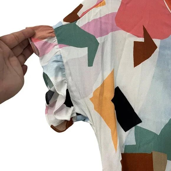 Anthro Corey Lynn Calter Soho Geometric Print Midi Ruffle Shirt Dress Size XS - Picture 6 of 9